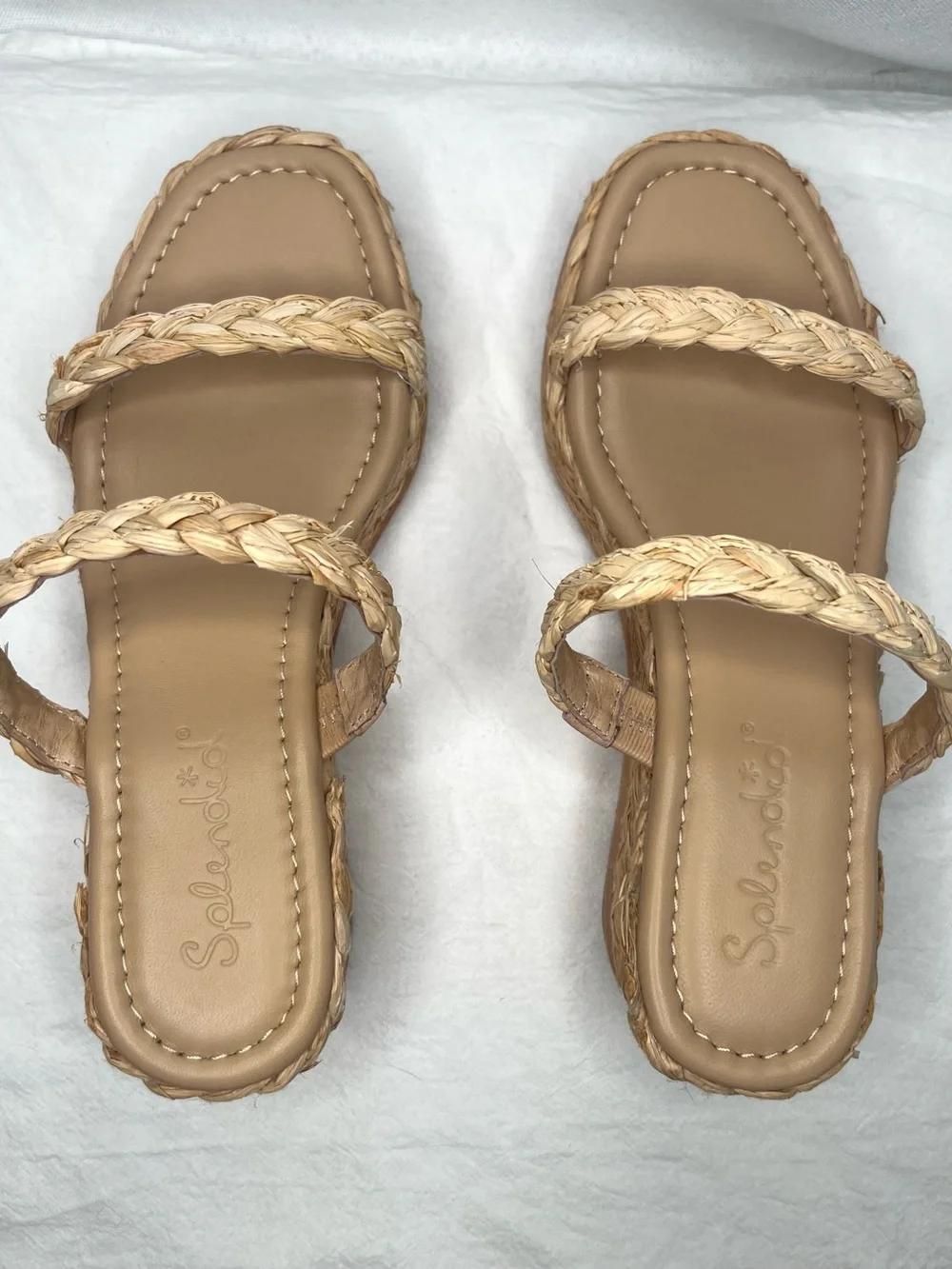 Splendid Raffia Platform Wedge Slide Sandals Natural Size 6 Like New